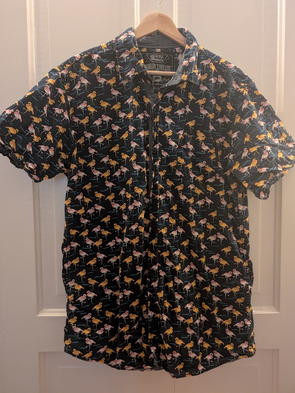 Tropical Flamingo Short Sleeve Button Up - XL